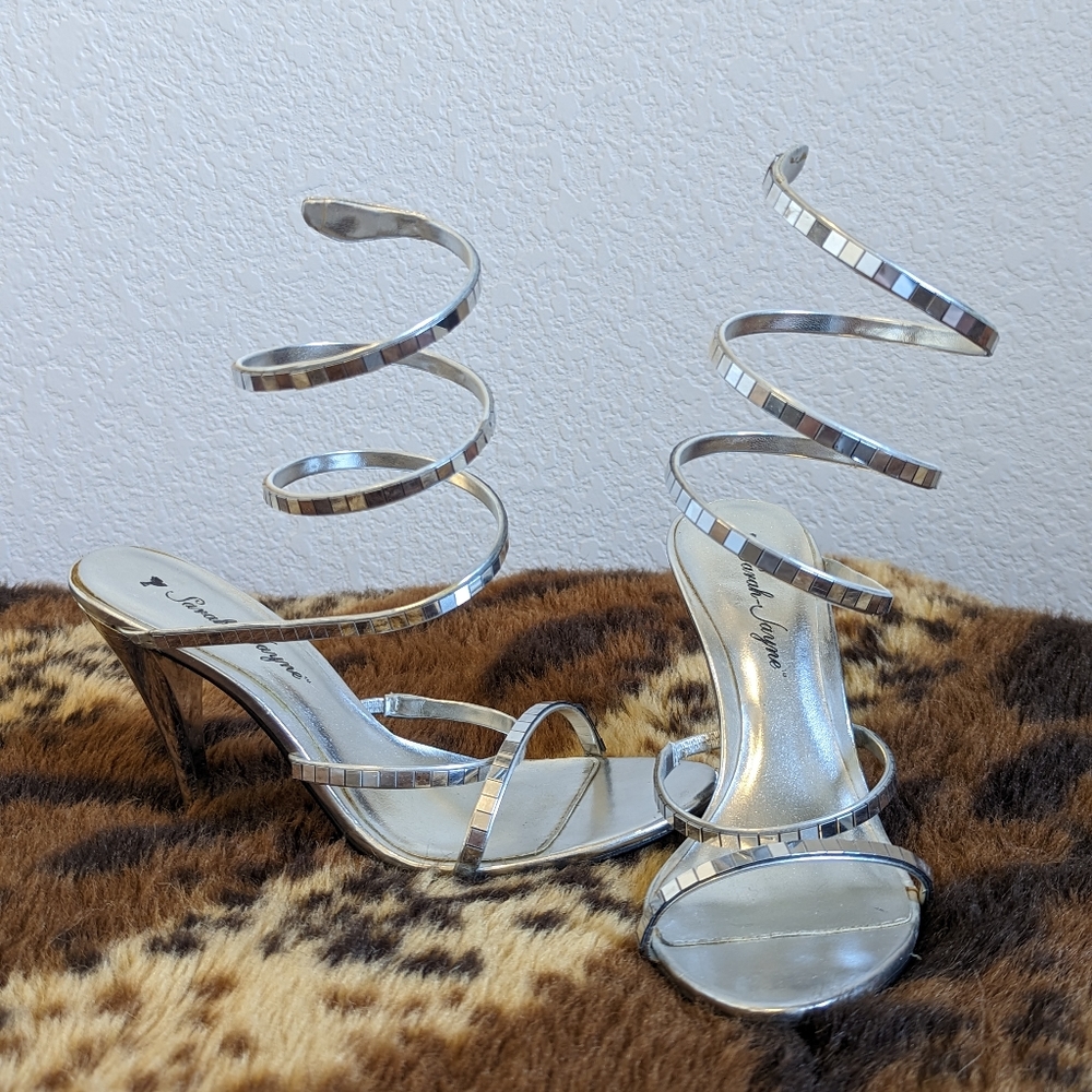 Sarah-Jayne silver wrap high heels size 6